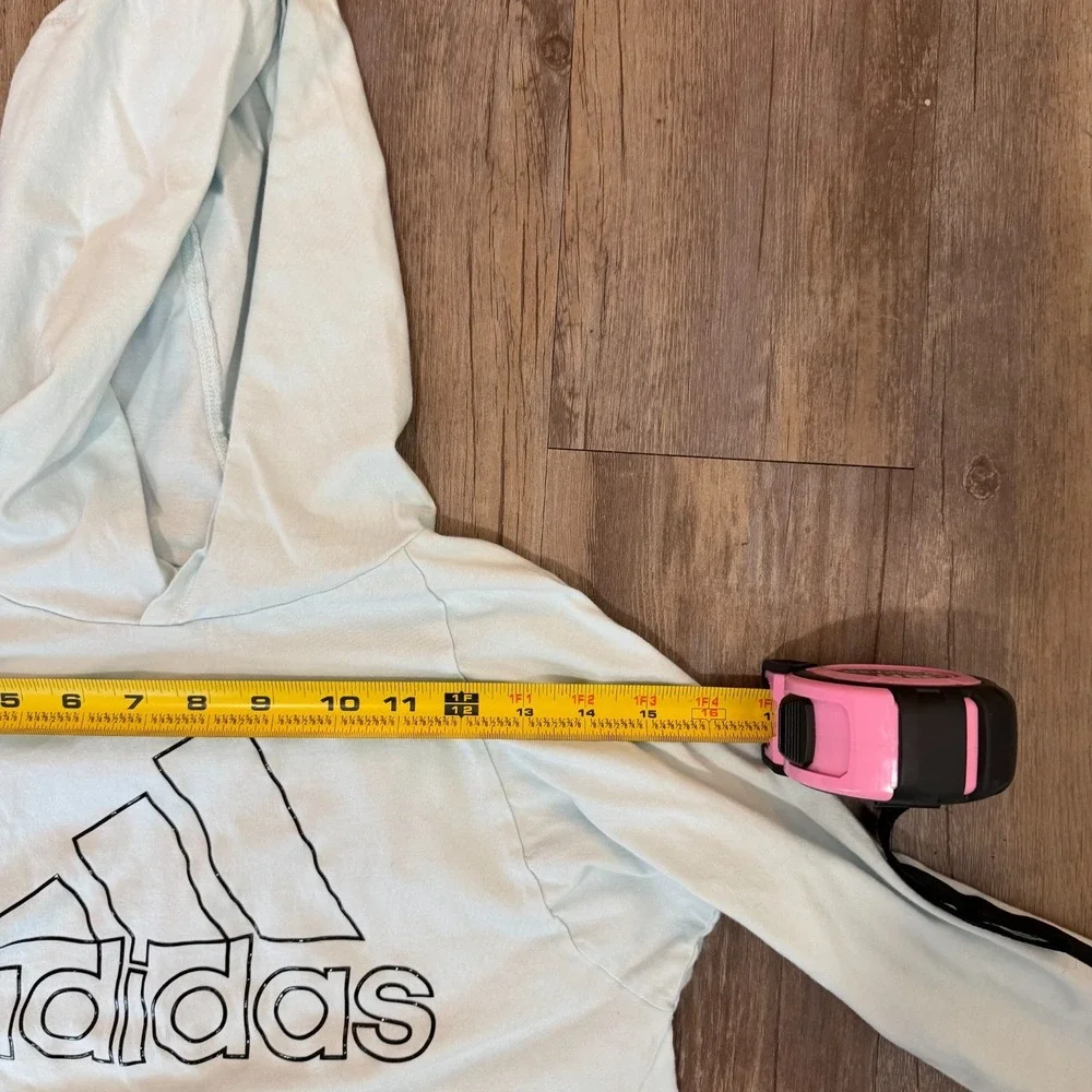 Adidas Hoodie Girl Medium 10/12 Light Blue Graphic Print Spellout Logo Loose Fit